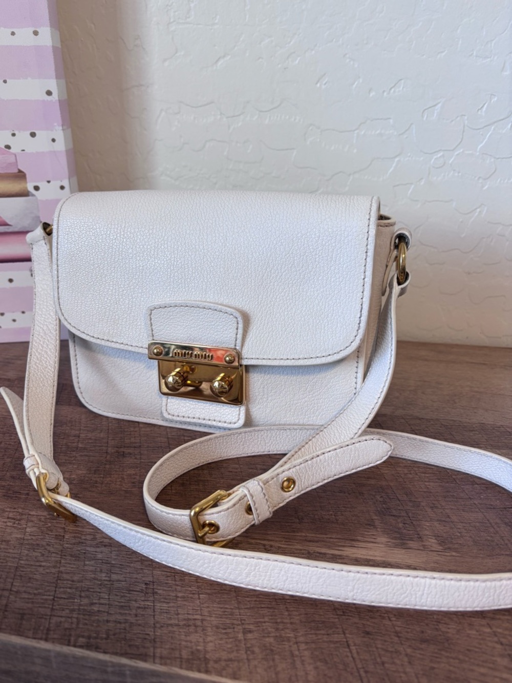 Miu Miu White Leather Crossbody Bag with Gold Hardware